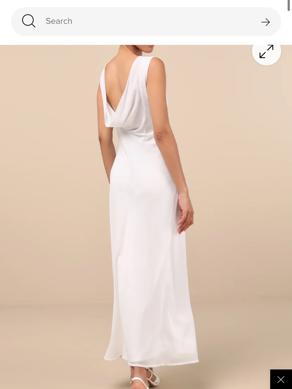 Lulu’s Yaneli White Boat Neck Cowl Back Maxi Dress